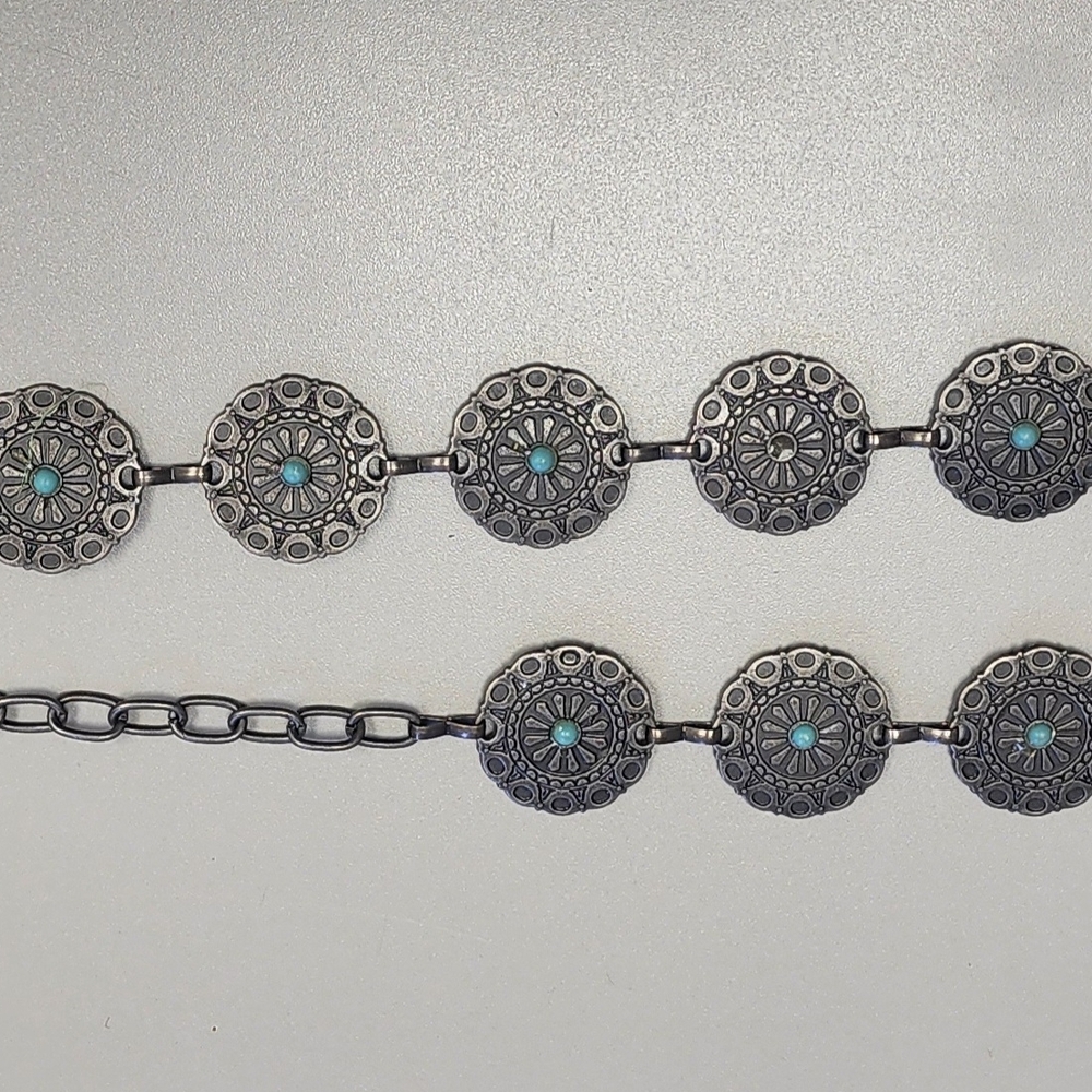 Antique Silver Medallion Necklace with Turquoise Accents